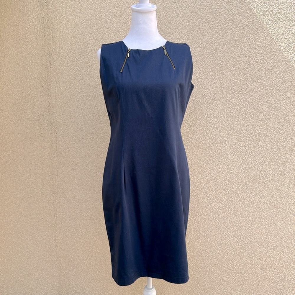 Poeta Palm Beach navy blue cotton and satin dress